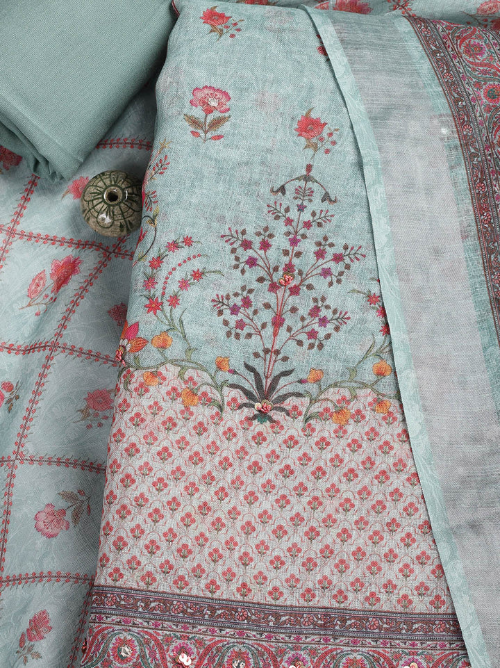 Printed Linen Unstitched Suit With Dupatta