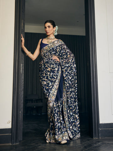 Tropical Embroidered Georgette Saree