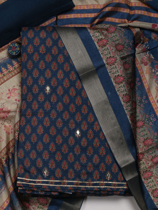 Printed Tussar Unstitched Suit With Dupatta