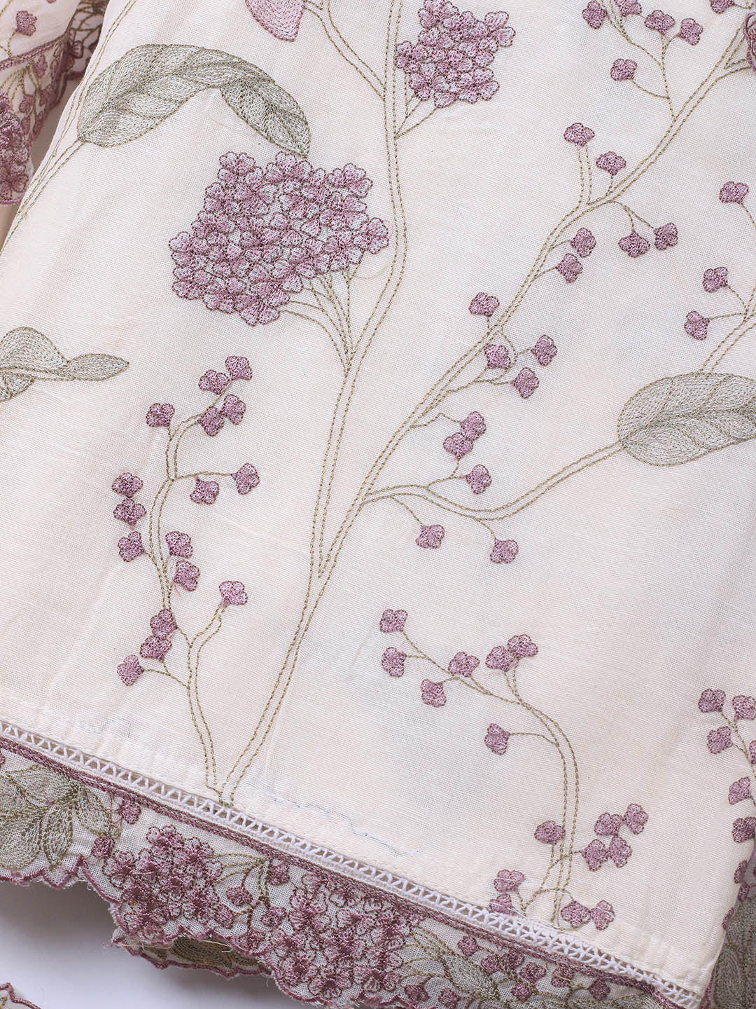 Embroidery Linen Unstitched Suit With Dupatta