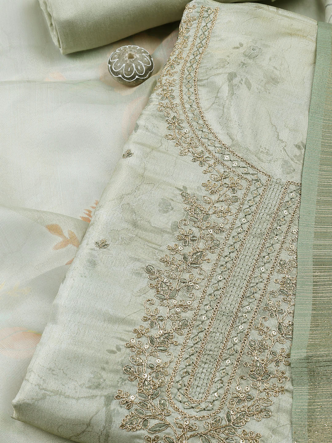 Neck Embroidery Tissue Unstitched Suit With Dupatta