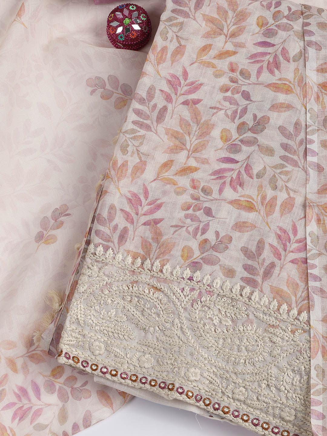 Printed Cotton Blend Unstitched Suit Piece With Dupatta