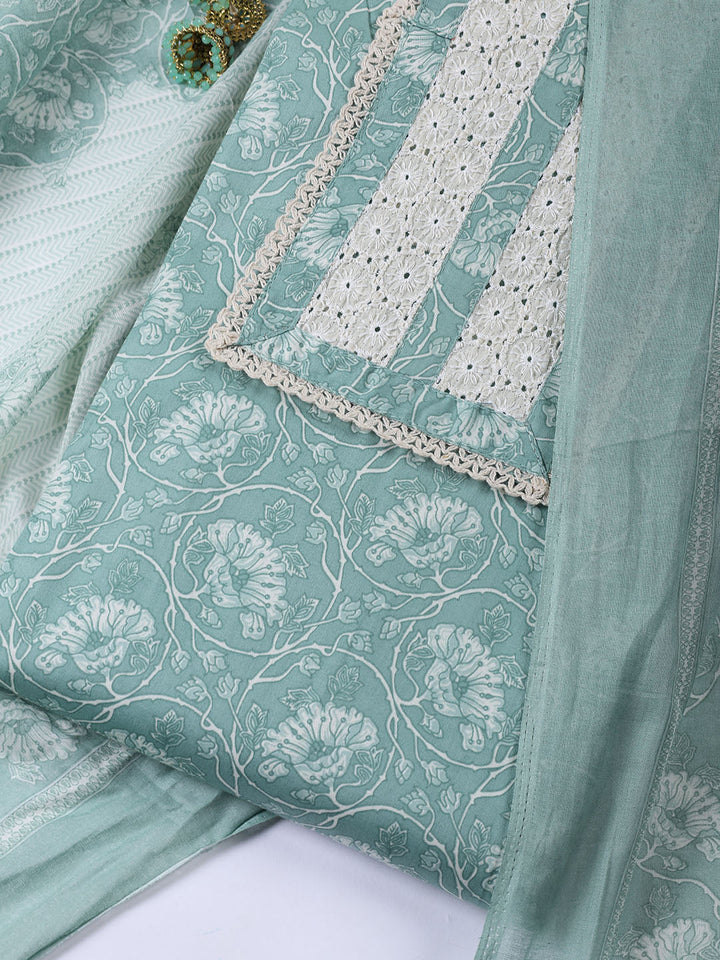 Printed Cotton Blend Unstitched Suit Piece With Dupatta
