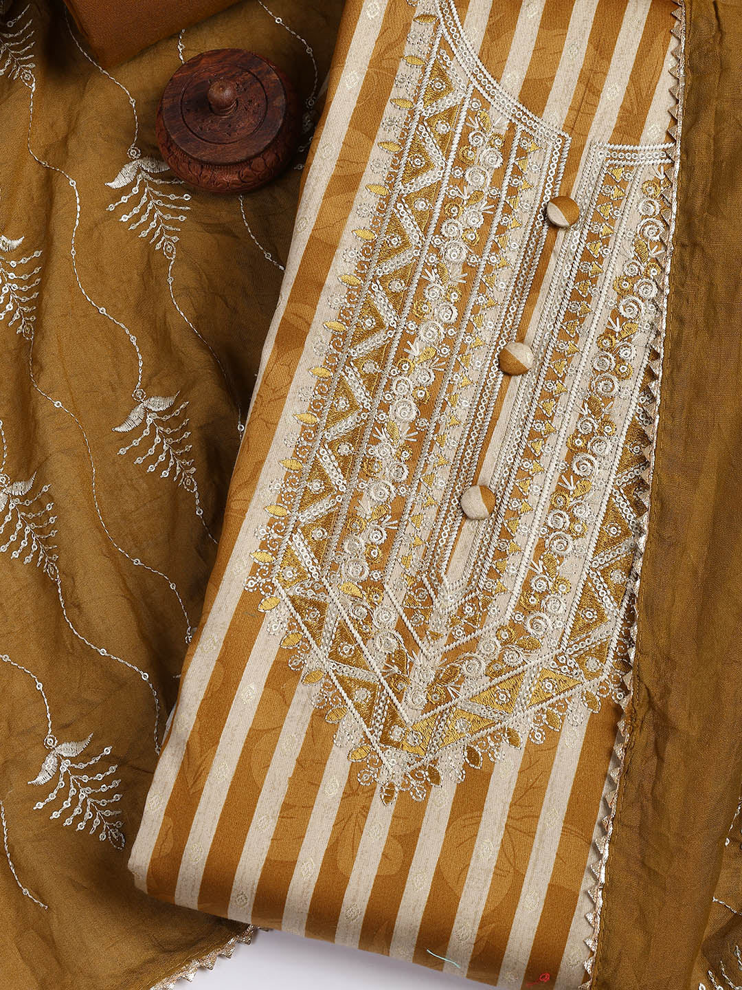 Neck Embroidered Cotton Blend Unstitched Suit Piece With Dupatta