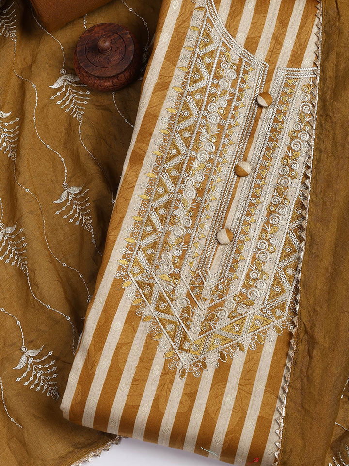 Neck Embroidered Cotton Blend Unstitched Suit Piece With Dupatta