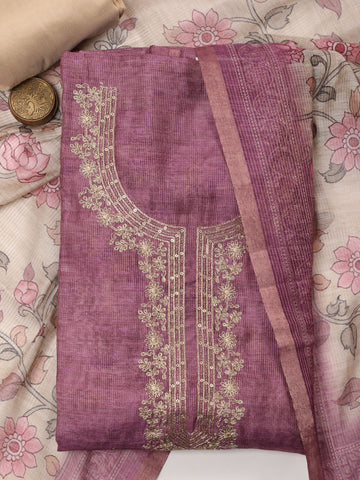 Neck Embroidered Chanderi Unstitched Suit With Dupatta