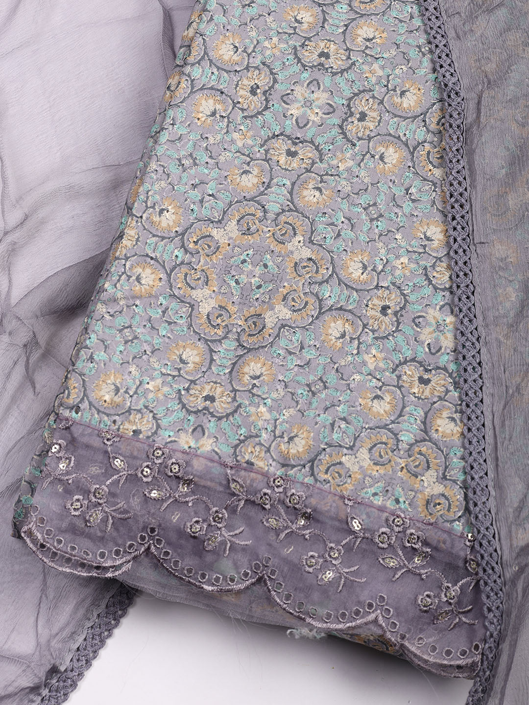 Printed Cotton Blend Unstitched Suit Piece With Dupatta