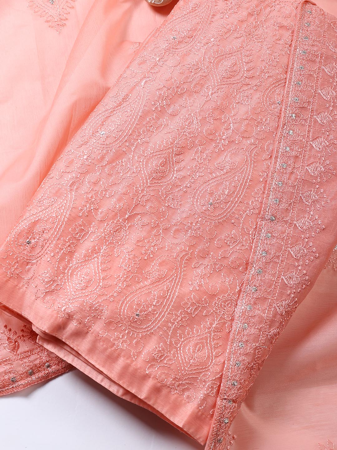 Embroidered Chanderi Unstitched Suit With Dupatta