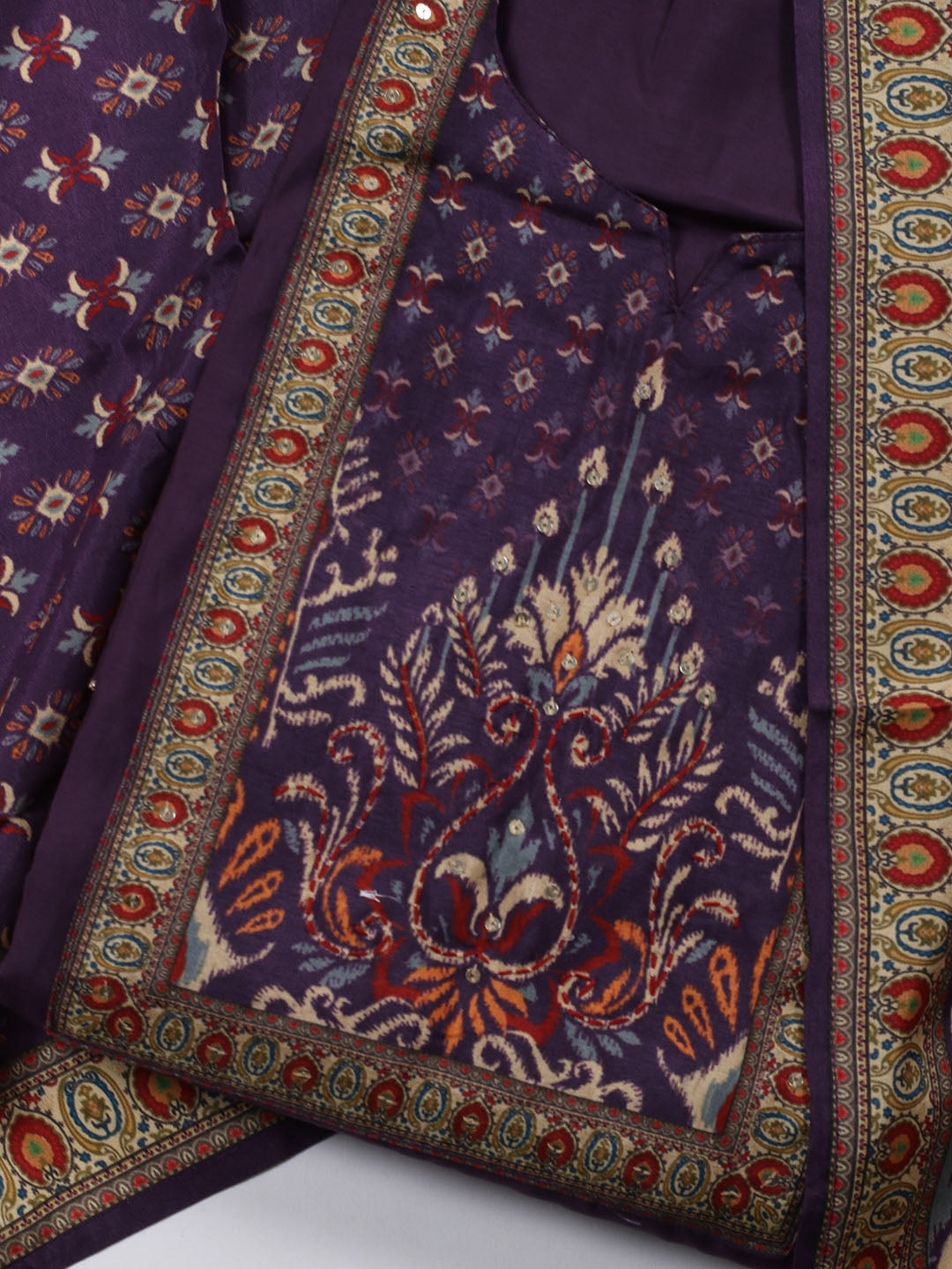 Printed Chanderi Unstitched Suit Piece With Dupatta
