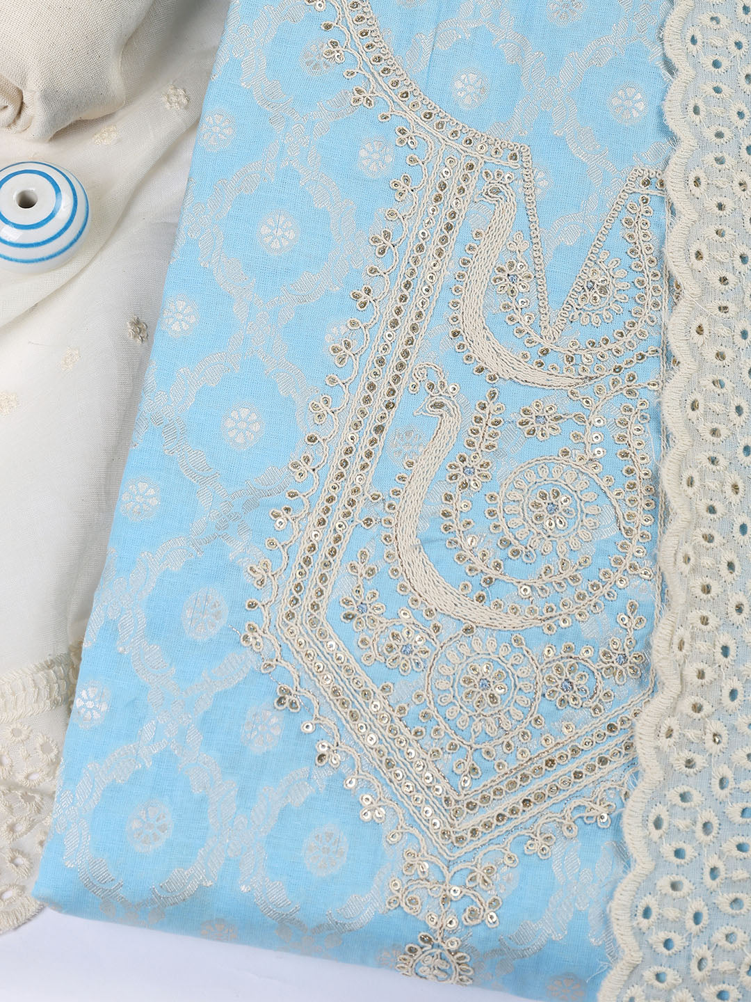 Woven Embroidered Cotton Blend Unstitched Suit With Dupatta