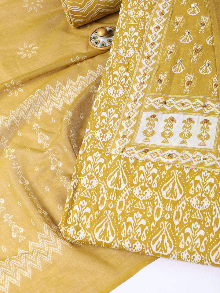 Printed Cotton Blend Unstitched Suit With Dupatta