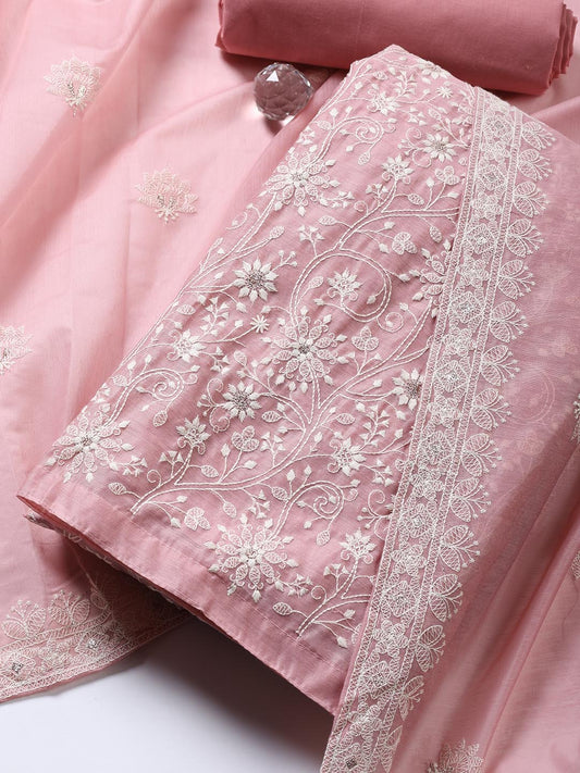 Embroidered Chanderi Unstitched Suit With Dupatta