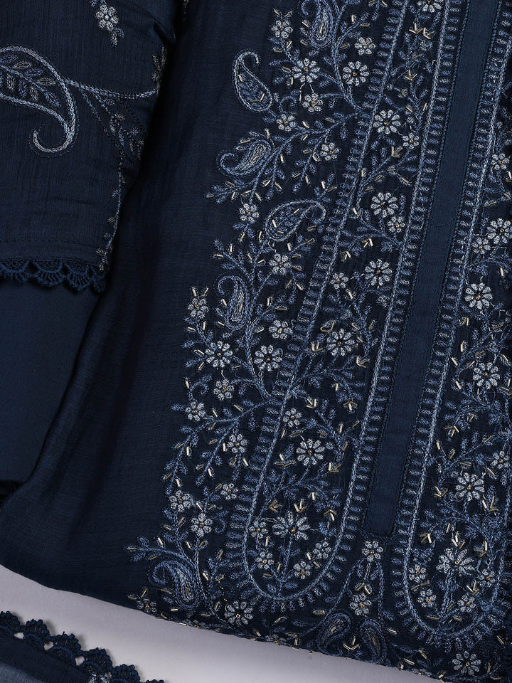 Embroidery Chanderi Unstitched Suit With Dupatta