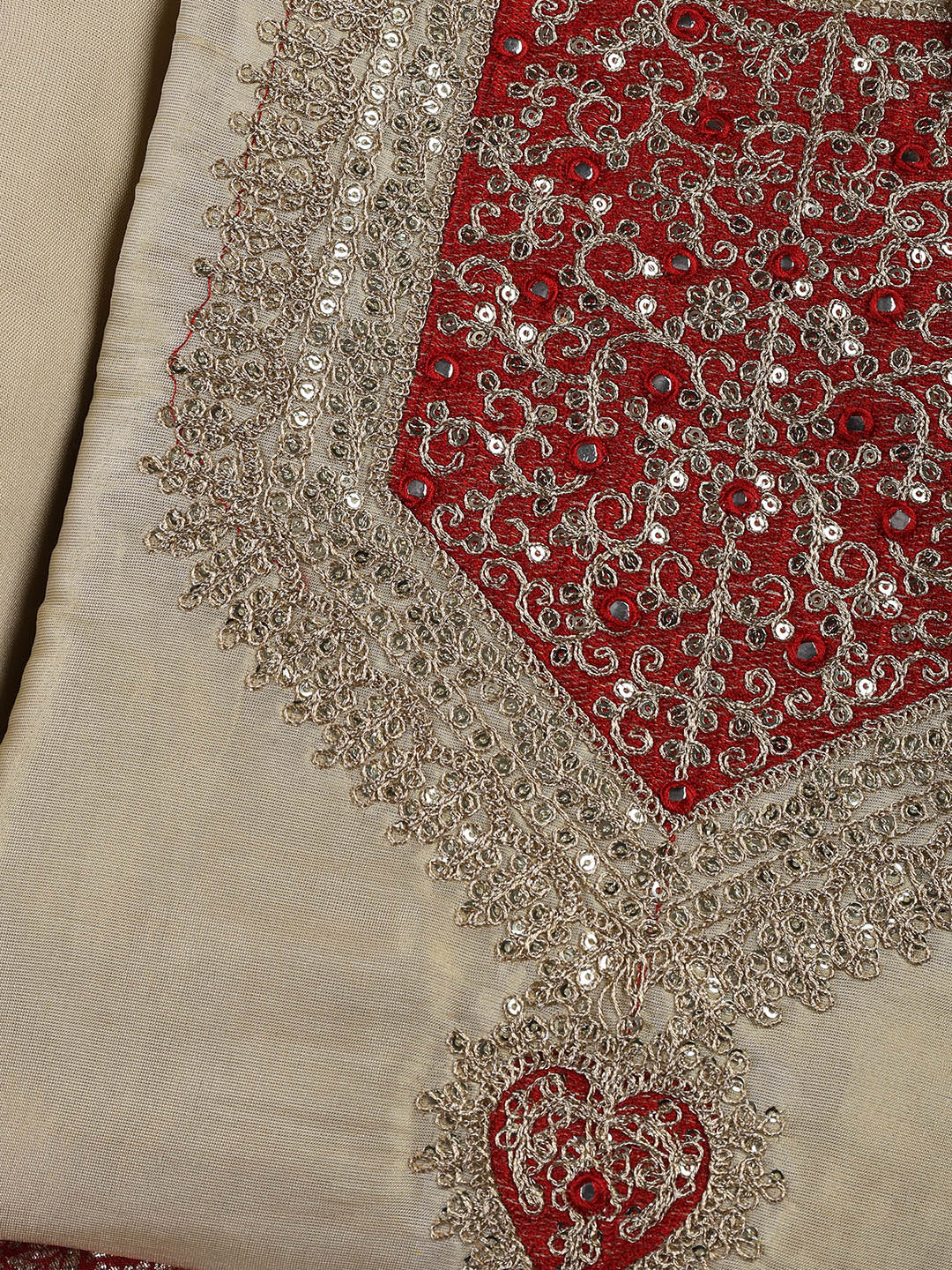 Neck Embroidery Chanderi Unstitched Suit With Dupatta