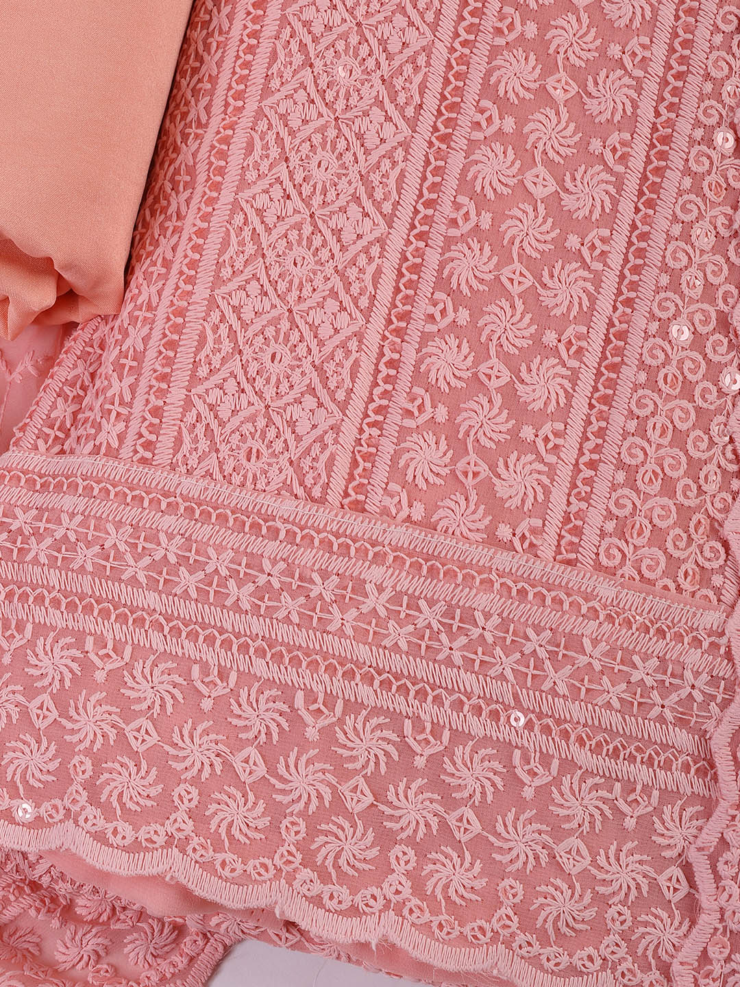 Chiken Work Georgette Unstitched Suit With Dupatta