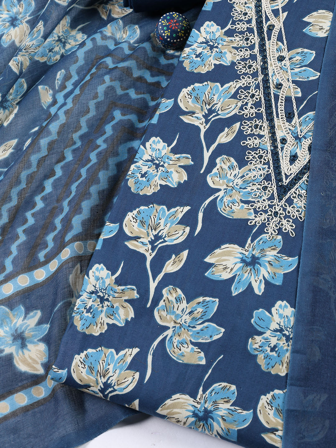 Printed Cotton Blend Unstitched Suit With Dupatta
