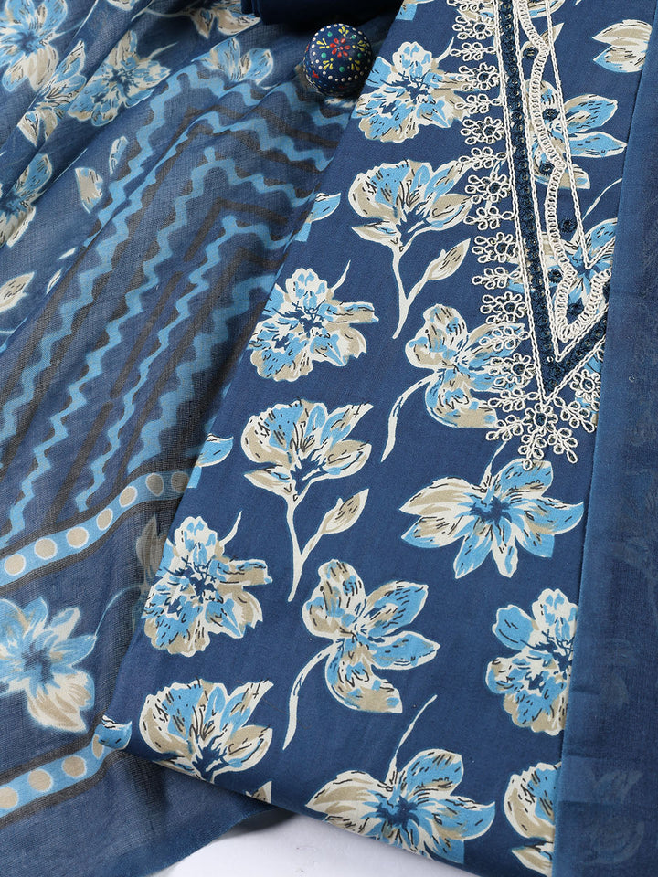 Printed Cotton Blend Unstitched Suit With Dupatta
