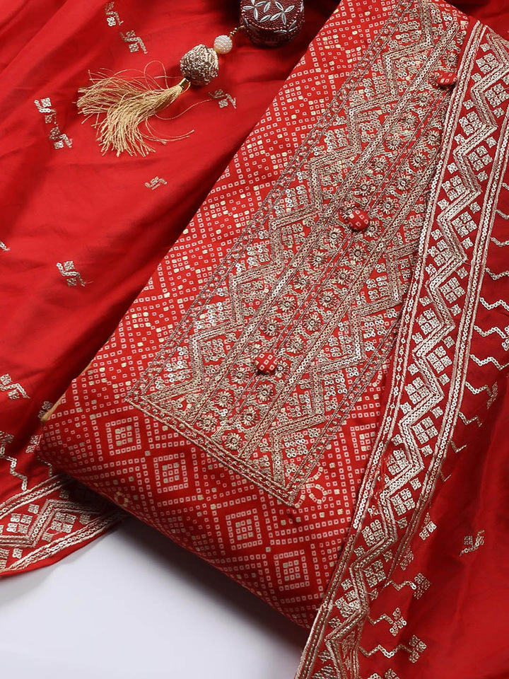 Neck Embroidered Cotton Blend Unstitched Suit Piece With Dupatta