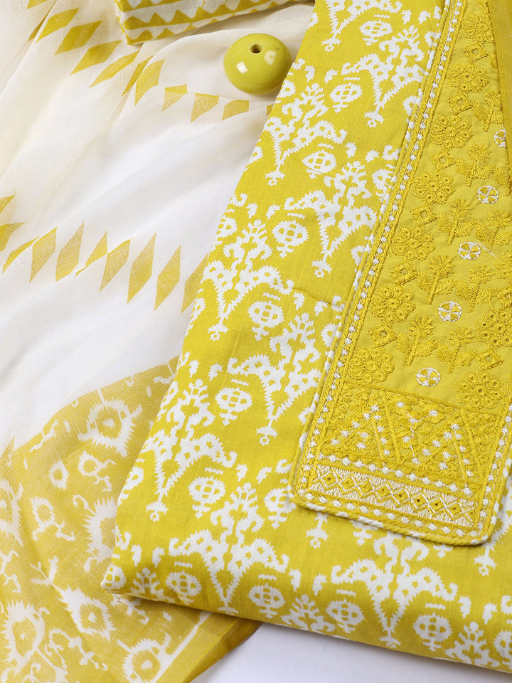 Printed Cotton Blend Unstitched Suit With Dupatta