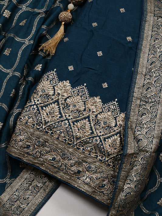 Woven Art Silk Unstitched Suit Piece With Dupatta