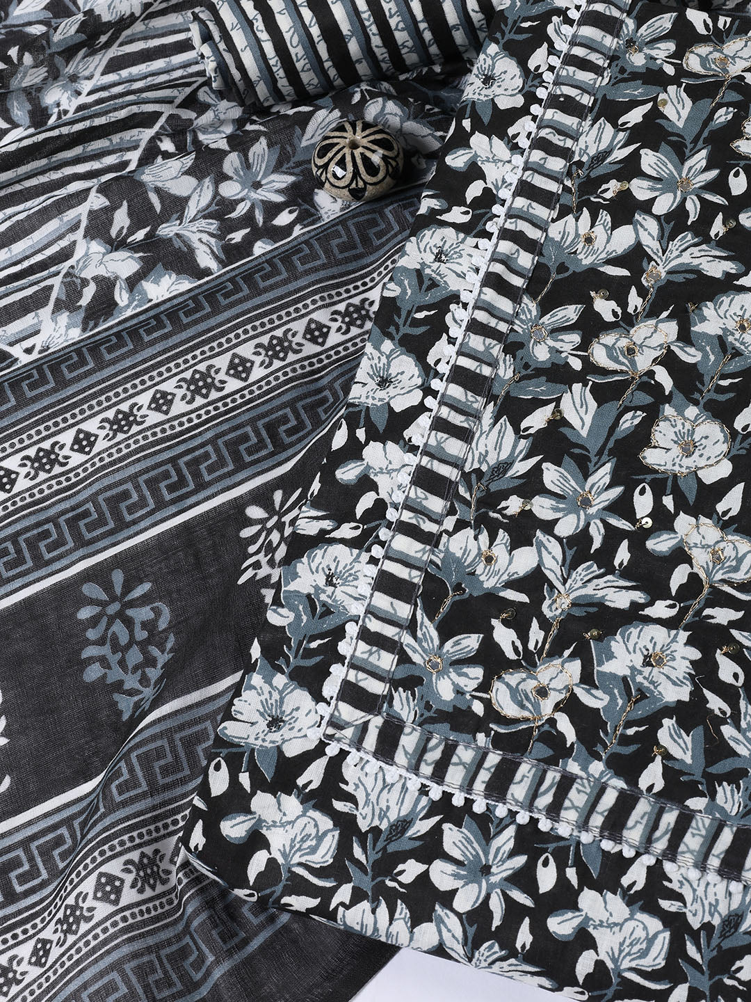 Printed Cotton Blend Unstitched Suit With Dupatta