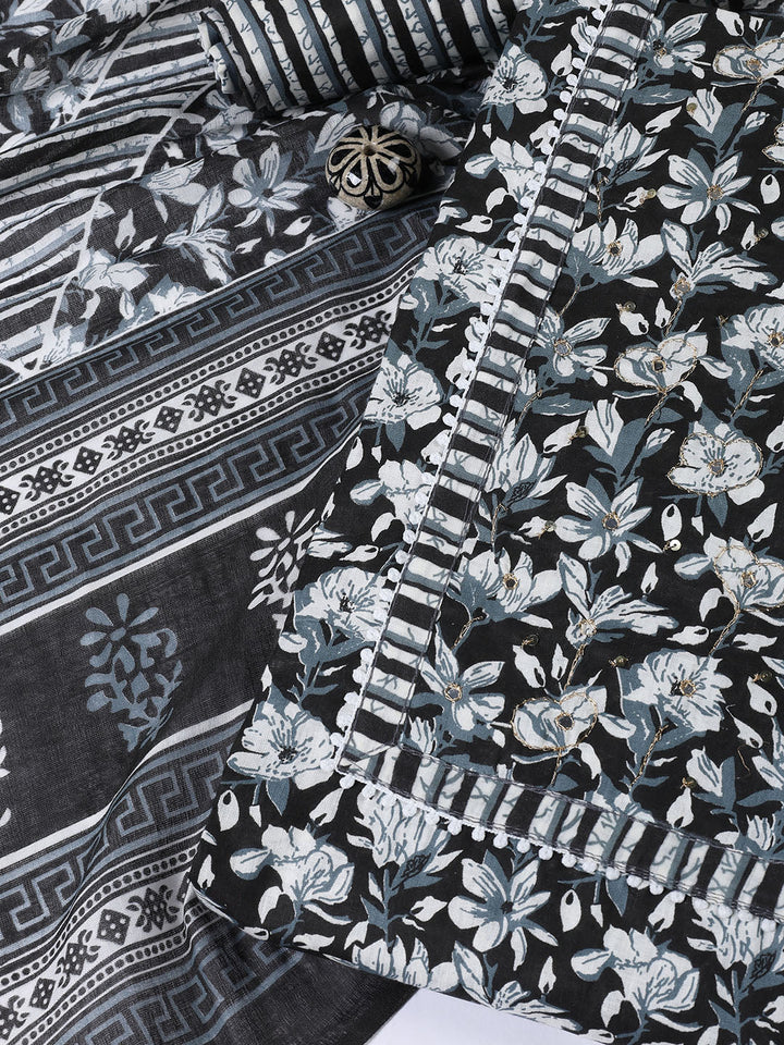 Printed Cotton Blend Unstitched Suit With Dupatta