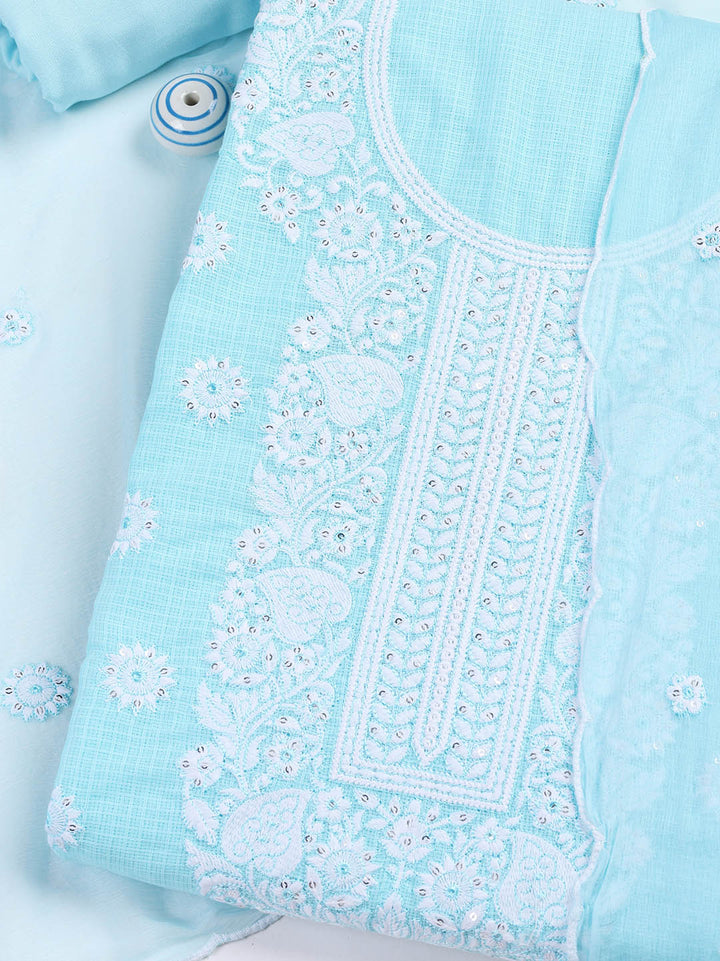Embroidered Cotton Blend Unstitched Suit Piece With Dupatta