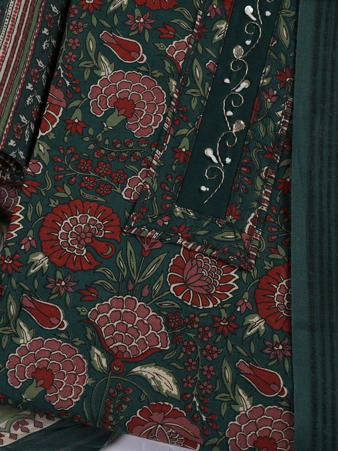 Printed Cotton Blend Unstitched Suit With Dupatta
