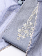 Neck Embroidered Cotton Blend Unstitched Suit Piece With Dupatta