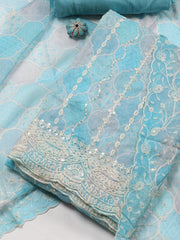 Embroidery Organza Unstitched Suit Piece With Dupatta