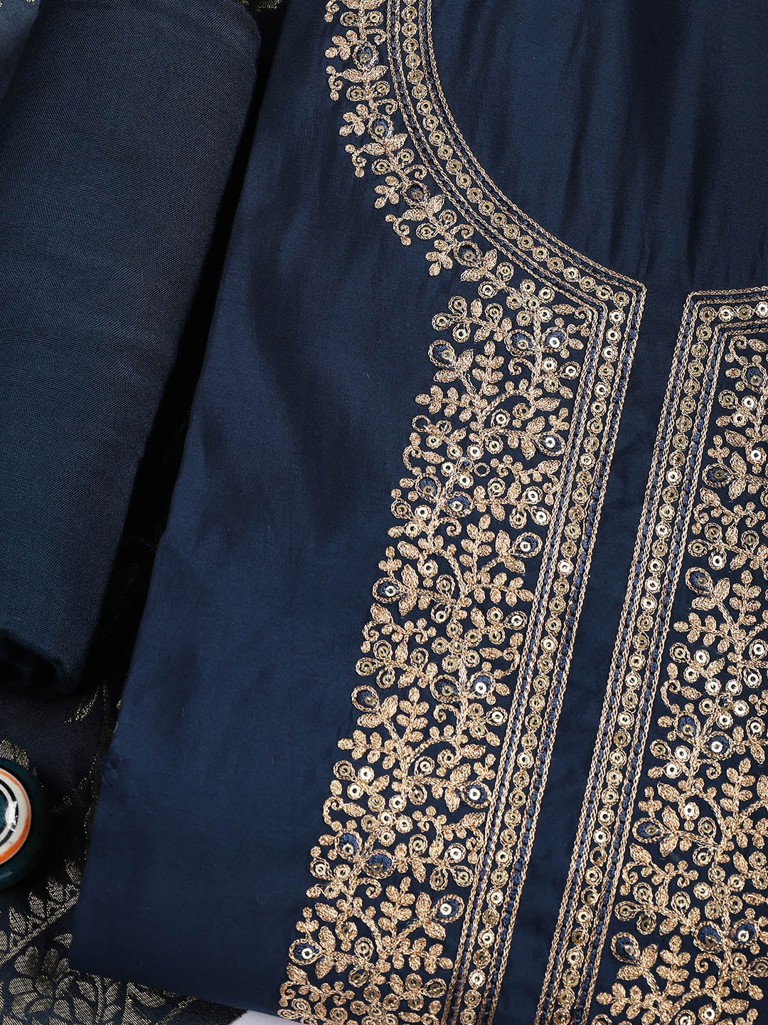 Embroidered Chanderi Unstitched Suit Piece With Dupatta