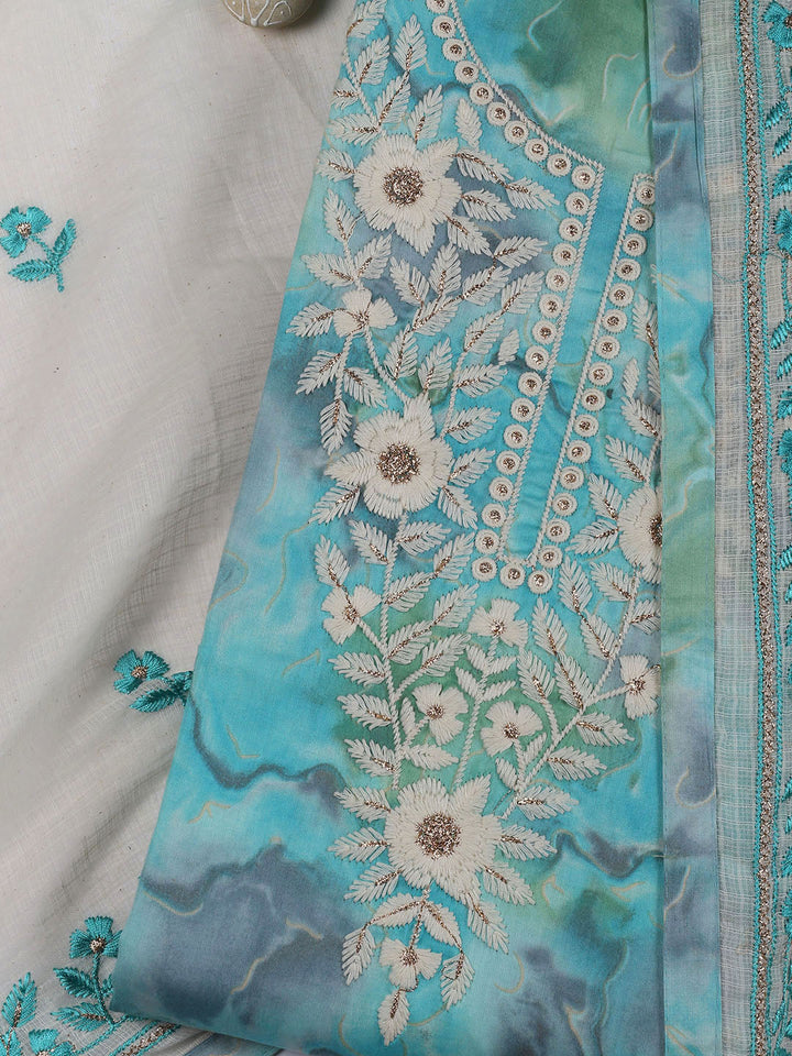 Neck Embroidered Cotton Blend Unstitched Suit Piece With Dupatta