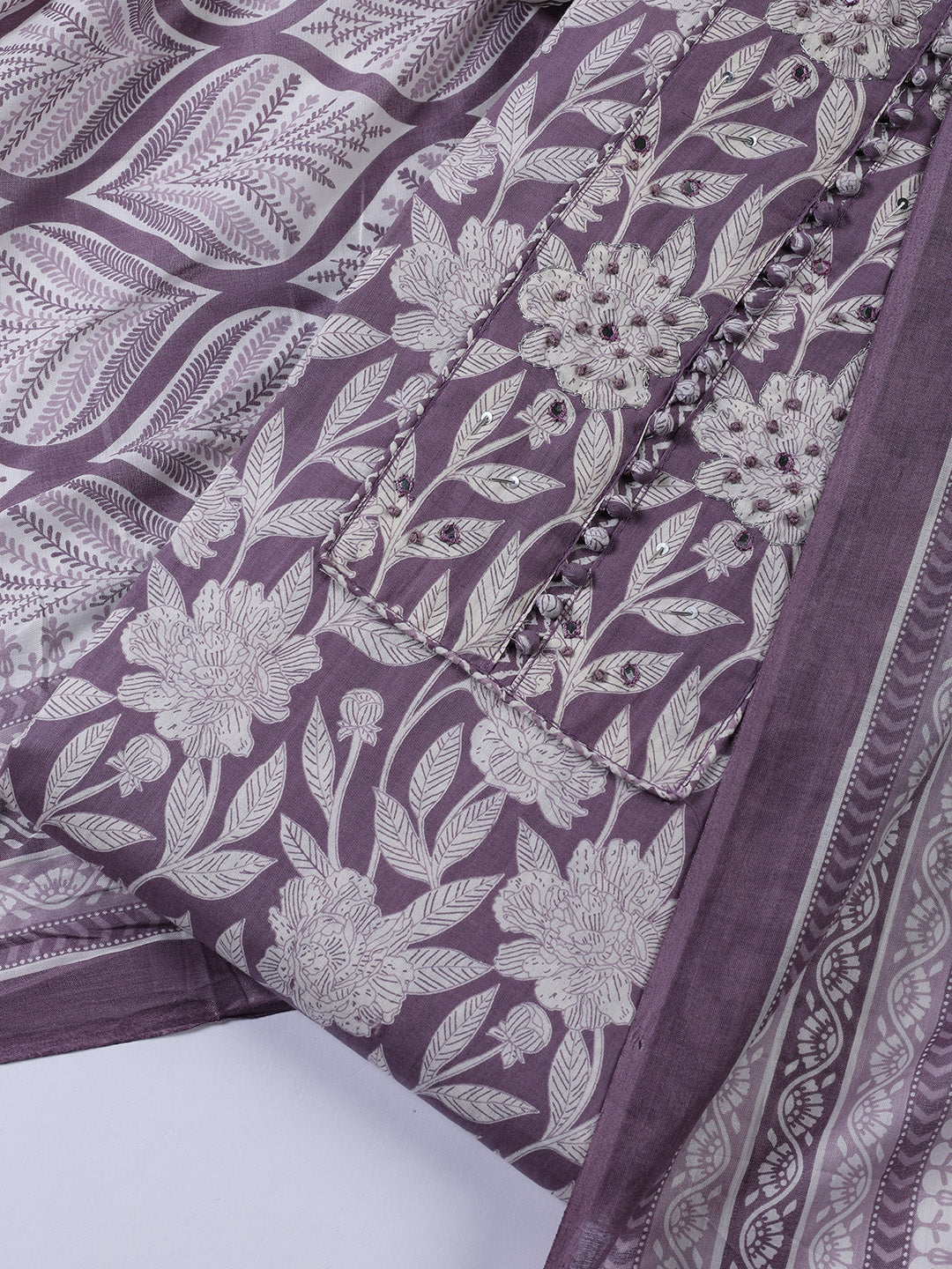 Printed Cotton Blend Unstitched Suit With Dupatta