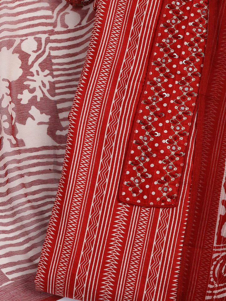Printed Cotton Blend Unstitched Suit With Dupatta
