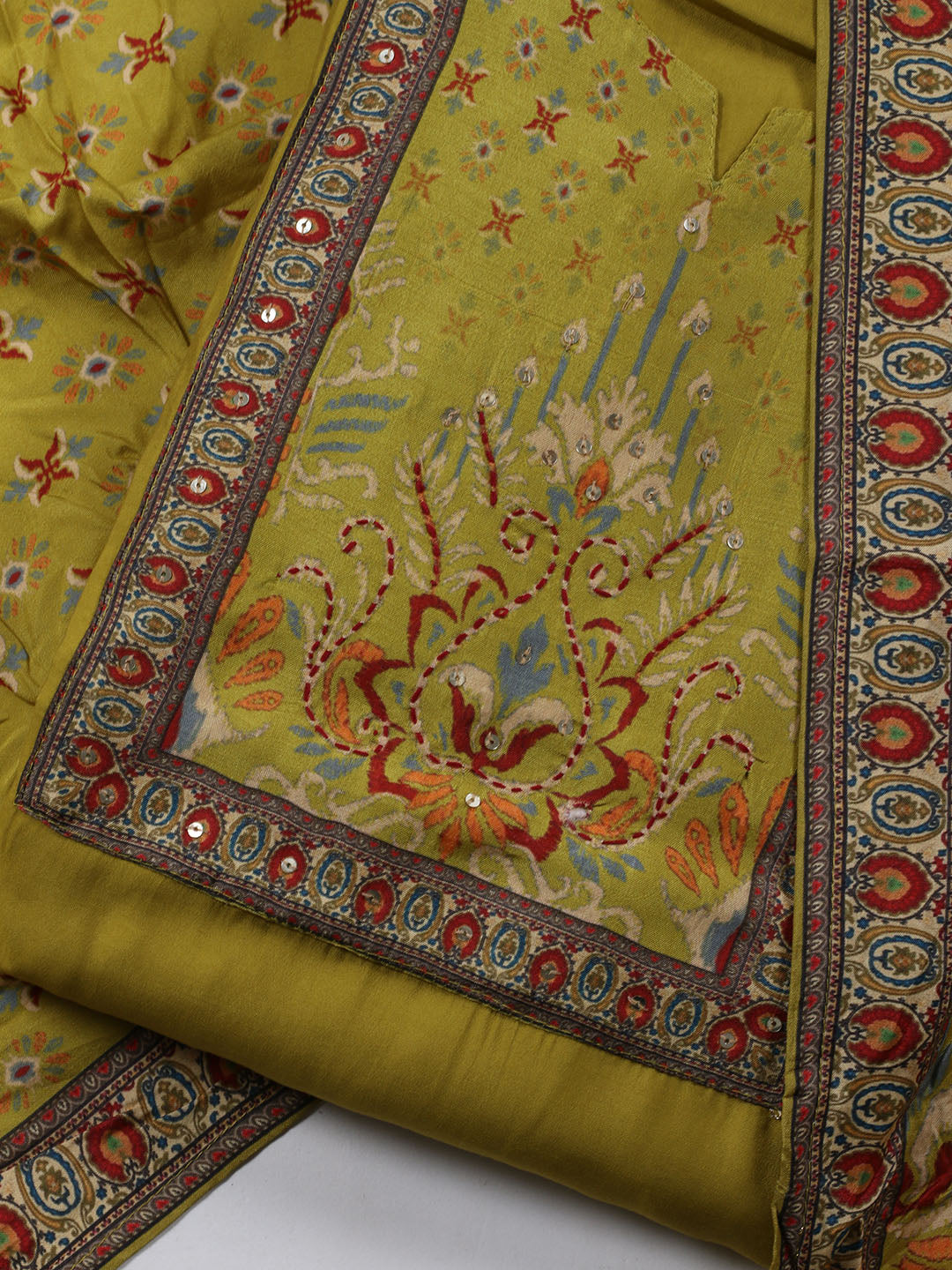 Printed Chanderi Unstitched Suit Piece With Dupatta
