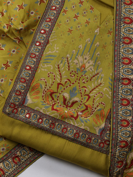 Printed Chanderi Unstitched Suit Piece With Dupatta