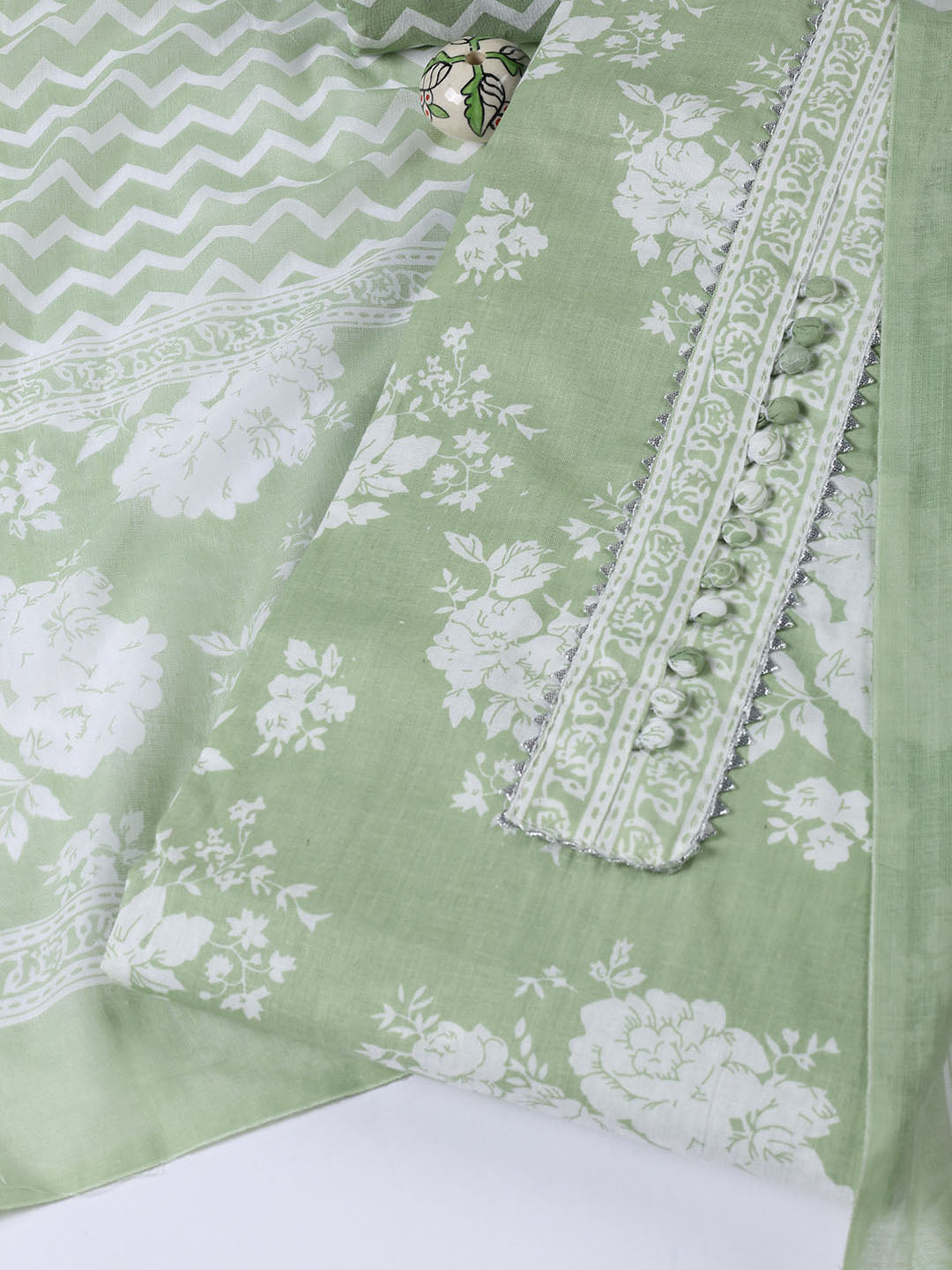 Neck Patti Cotton Blend Unstitched Suit With Dupatta