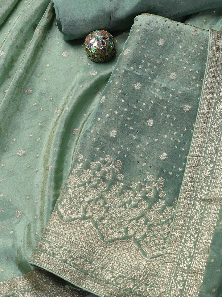 Embroidered Art Silk Unstitched Suit Piece With Dupatta