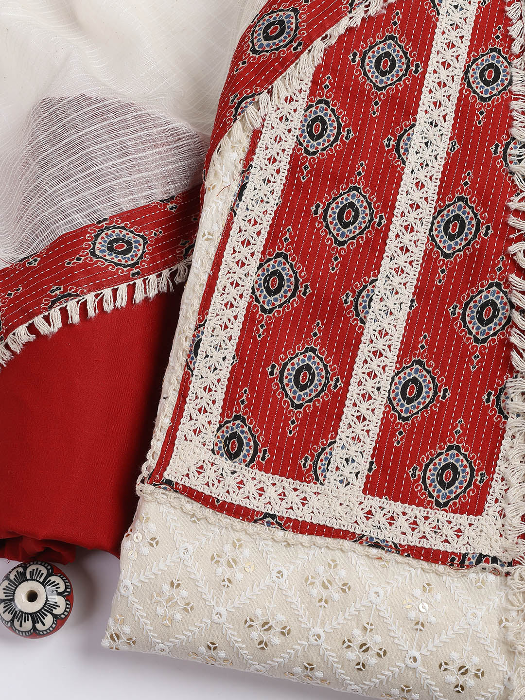Printed Cotton Blend Unstitched Suit Piece With Dupatta