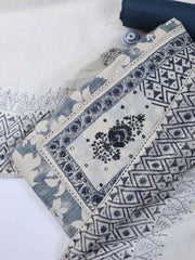 Neck Work Cotton Blend Unstitched Suit With Dupatta