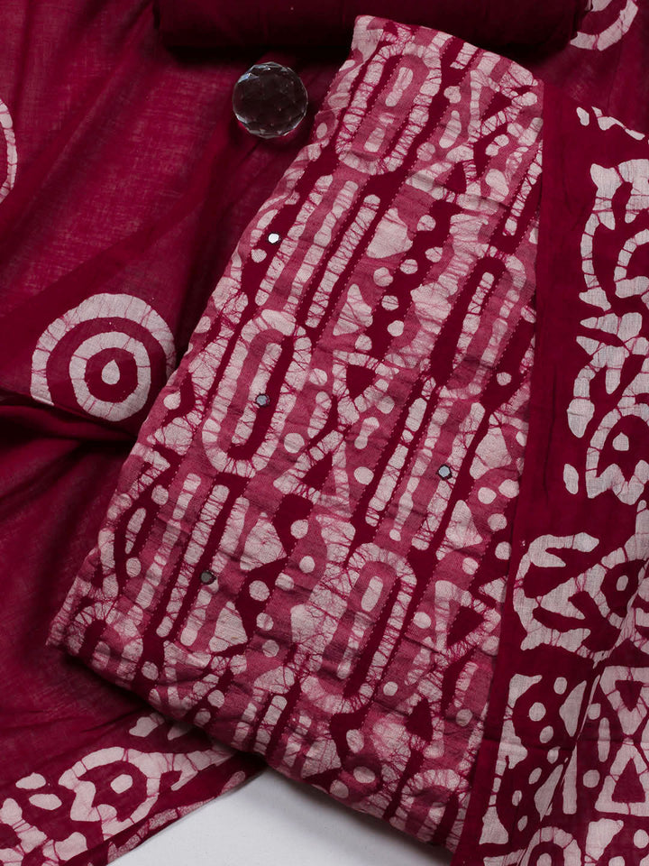 Printed Cotton Blend Unstitched Suit With Dupatta