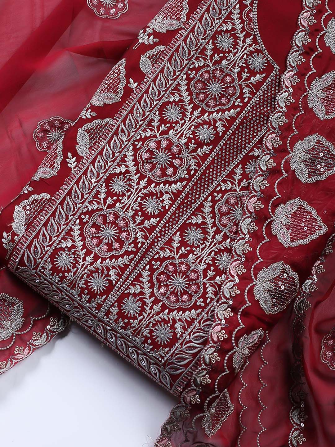 Embroidered Organza Unstitched Suit Piece With Dupatta