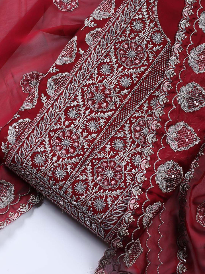 Embroidered Organza Unstitched Suit Piece With Dupatta