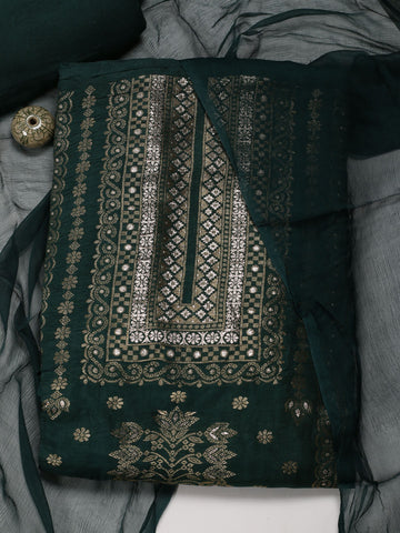 Neck Embroidered Chanderi Unstitched Suit Piece With Dupatta