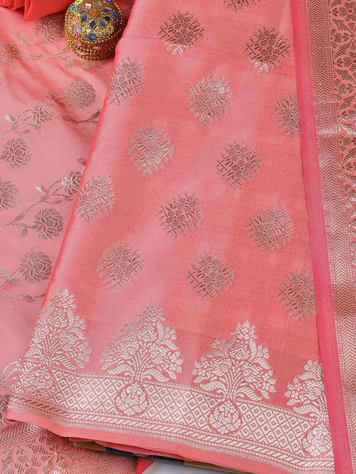 Floral Woven Booti Chanderi Unstitched Suit With Dupatta
