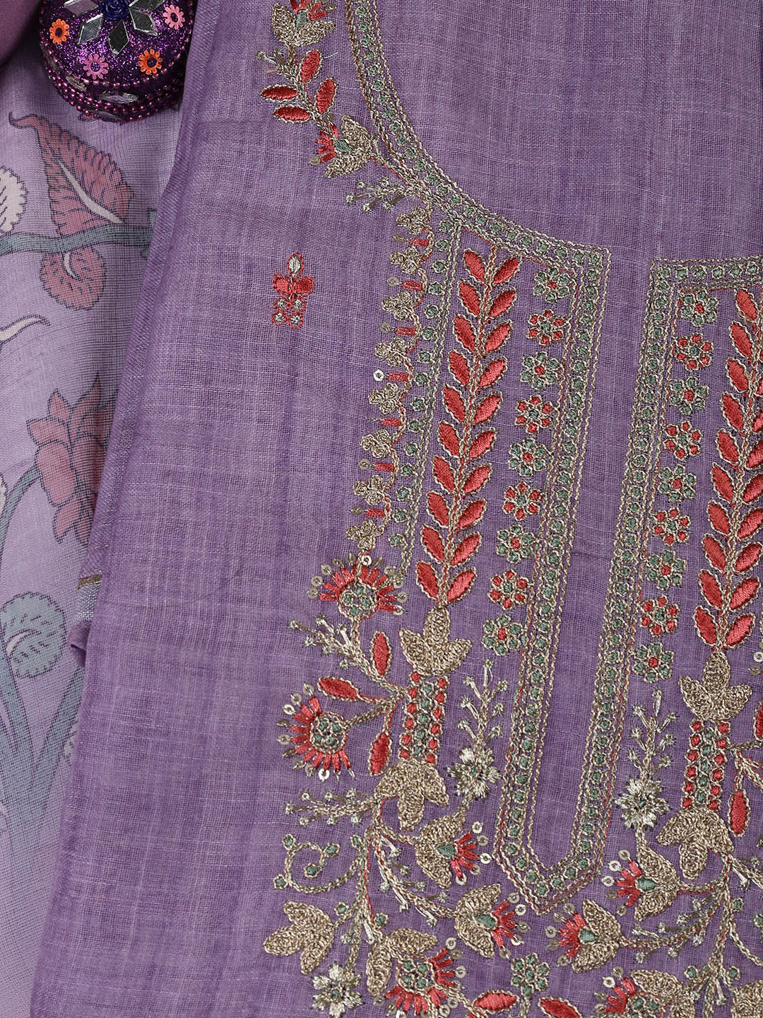 Neck Embroidered Cotton Blend Unstitched Suit With Dupatta