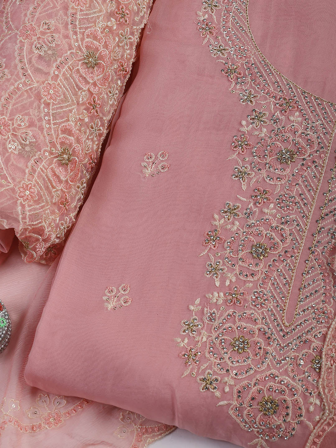 Embroidered Chanderi Unstitched Suit Piece With Dupatta