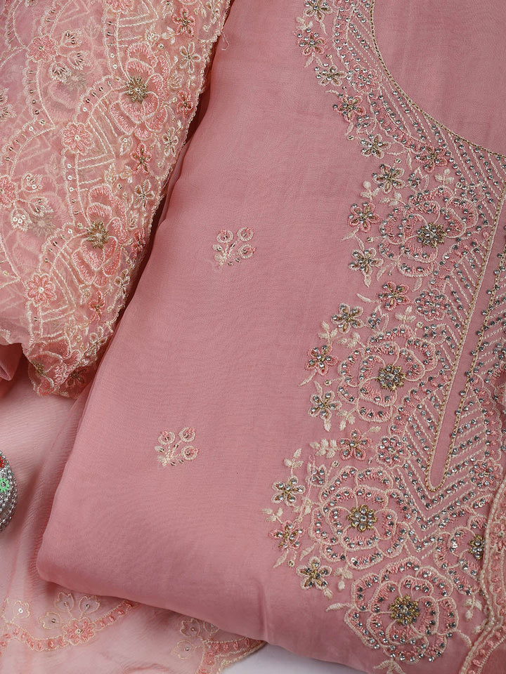 Embroidered Chanderi Unstitched Suit Piece With Dupatta