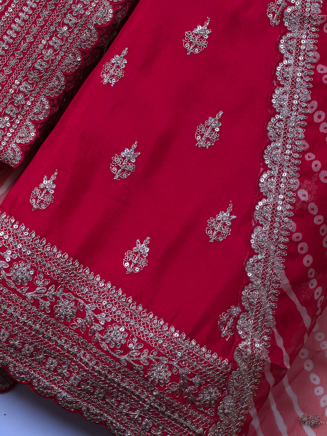 Embroidered Art Silk Unstitched Suit Piece With Dupatta