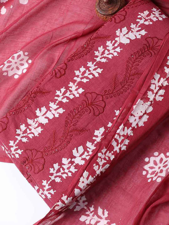 Printed Cotton Blend Unstitched Suit With Dupatta
